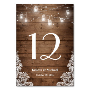 Rustic String Lights Lace Wedding Table Number