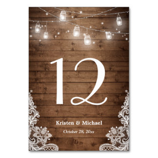 Rustic String Lights Lace Wedding Table Number Card