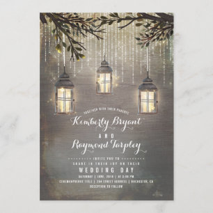 Rustic String Lights Lanterns Country Wedding Invitation