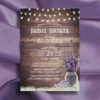 Rustic String Lights Lavender Floral Bridal Shower Invitation by myinvitation at Zazzle