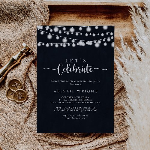 Rustic String Lights Lets Celebrate Party   Invitation