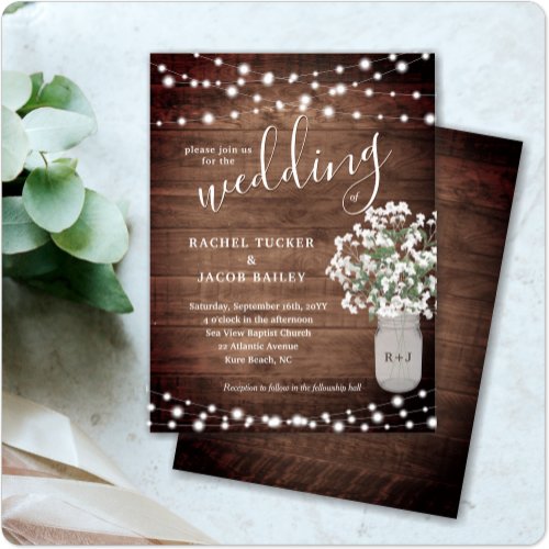 Rustic String Lights Mason Jar Budget Wedding Post Postcard