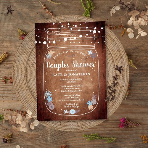 Rustic String Lights Mason Jar Couples Shower Invitation