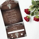 Rustic String Lights Mason Jar Floral Wedding All In One Invitation<br><div class="desc">This all-in-one wedding design features dainty watercolor baby's breath flowers in a mason jar vase on a rustic wood background with string lights. Click the customize button for more flexibility in modifying the text. Variations of this design, different paper types, as well as coordinating products are available in our shop,...</div>