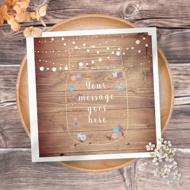 Rustic String Lights Mason Jar Peronalized Napkins (Creator Uploaded)