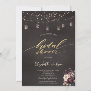 Rustic String Lights Mason Jar Rose Bridal Shower Invitation