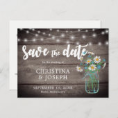 Rustic String Lights Mason Jar Save The Date Announcement Postcard (Front/Back)