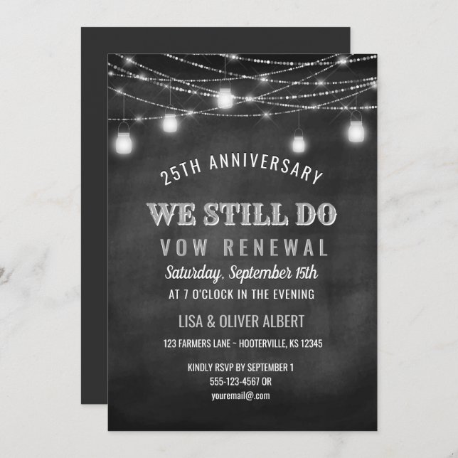 Rustic String Lights Mason Jar Vow Renewal Invitation (Front/Back)