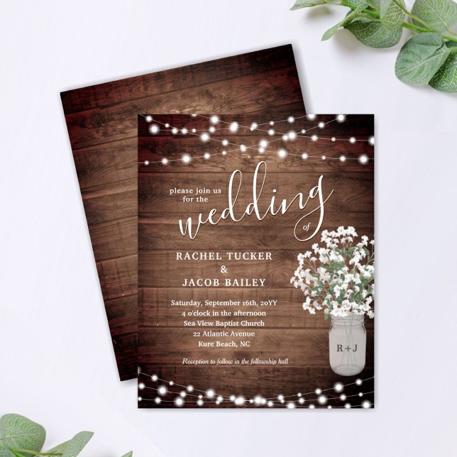 Rustic String Lights Mason Jar Wedding Invitation (Creator Uploaded)