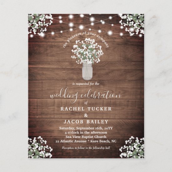 Rustic String Lights Mason Jar Wedding Invitation