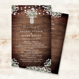 Rustic String Lights Mason Jar Wedding Program