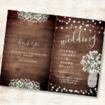 Rustic String Lights Mason Jar Wedding Program<br><div class="desc">This wedding design features dainty watercolor baby's breath flowers in a mason jar vase on a rustic wood background with string lights. Click the customize button for more flexibility in modifying the text. Variations of this design, different paper types, as well as coordinating products are available in our shop, zazzle.com/store/doodlelulu....</div>