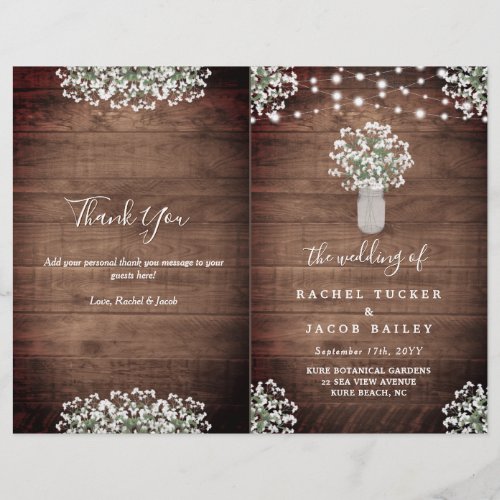 Rustic String Lights Mason Jar Wedding Program