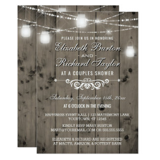 Rustic String Lights Mason Jars Couples Shower Invitation