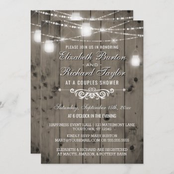 Rustic String Lights Mason Jars Couples Shower Invitation by angela65 at Zazzle