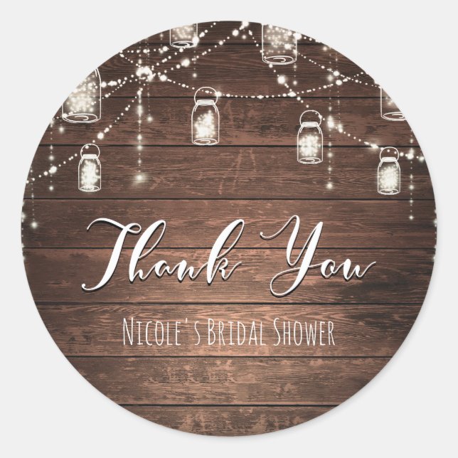 Rustic String Lights Mason Jars Lace Country Glam Classic Round Sticker (Front)
