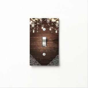 Rustic String Lights Mason Jars Lace Country Glam Light Switch Cover