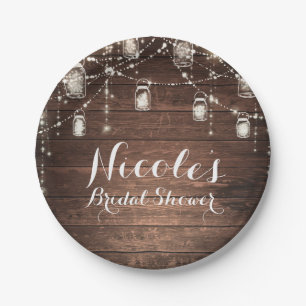 Rustic String Lights Mason Jars Lace Country Glam Paper Plates