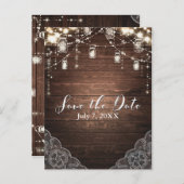 Rustic String Lights Mason Jars Lace Save the Date Announcement Postcard (Front/Back)