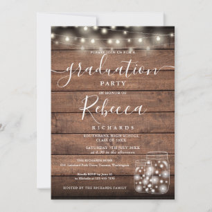 Rustic String Lights Mason Jars Script Graduation Invitation