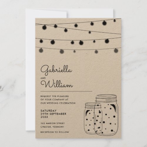 Rustic String Lights Mason Jars Wedding Invitation