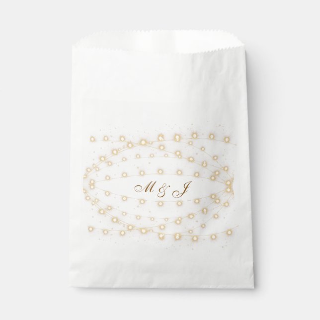 Rustic String Lights Monogram Wedding Favor Bags (Front)