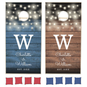 Rustic String Lights Monogram Wedding Reception Cornhole Set