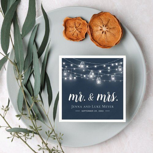 Rustic String Lights Mr and Mrs Wedding Monogram Napkins