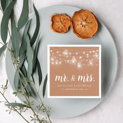 Rustic String Lights Mr and Mrs Wedding Monogram Napkins