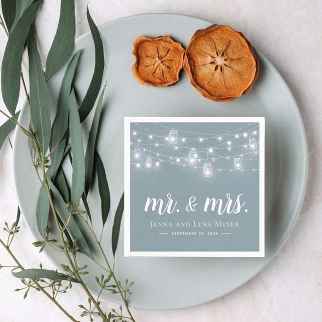 Rustic String Lights Mr. and Mrs. Wedding Monogram Napkins (Creator Uploaded)