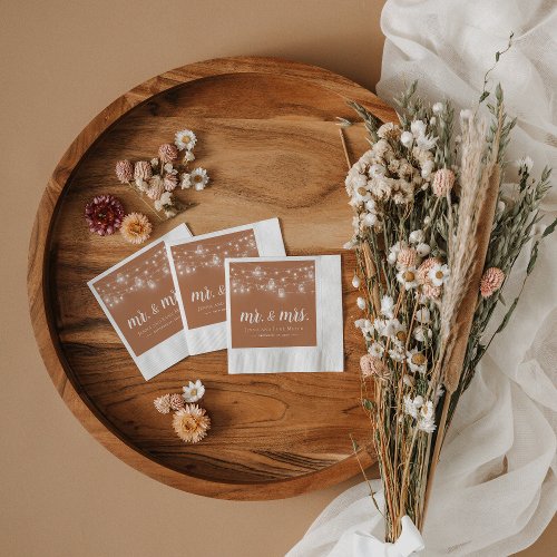 Rustic String Lights Mr and Mrs Wedding Monogram Napkins