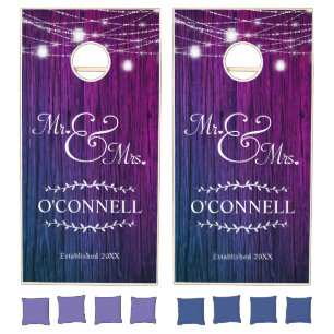 Rustic String Lights Mr Mrs Personalized Wedding Cornhole Set