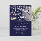 Rustic String Lights Navy Blue Fairytale Wedding Invitation (Standing Front)