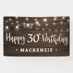 Rustic String Lights on Wood 30th Birthday Banner