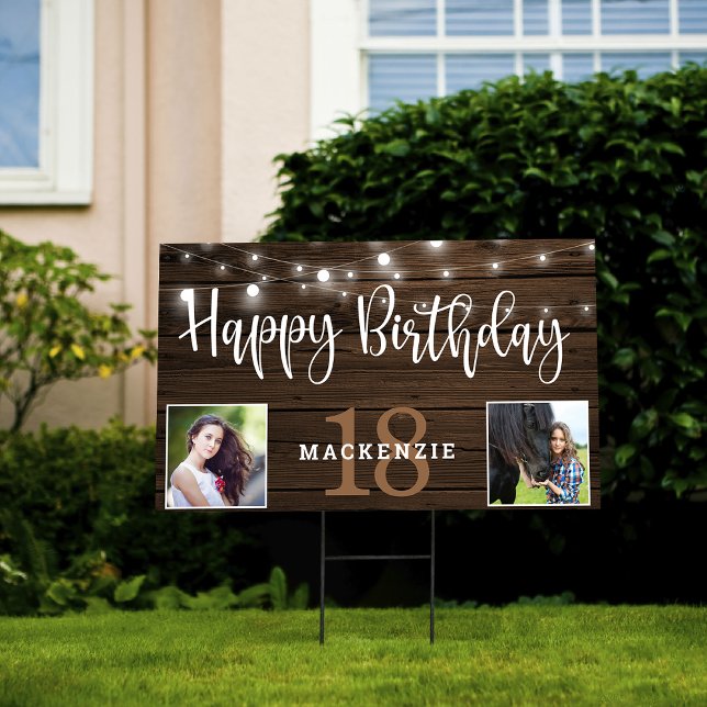 Rustic String Lights on Wood Birthday Sign (Creator Uploaded)