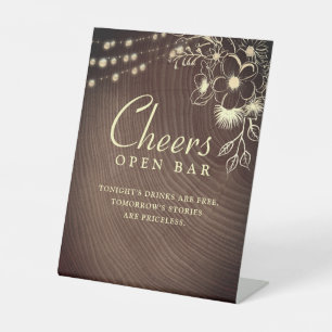 Rustic String Lights Open Bar Sign