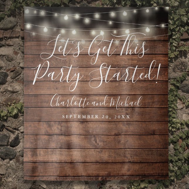 Rustic String Lights Party Started Photo Backdrop (Rustic String Lights Party Started Photo Backdrop)