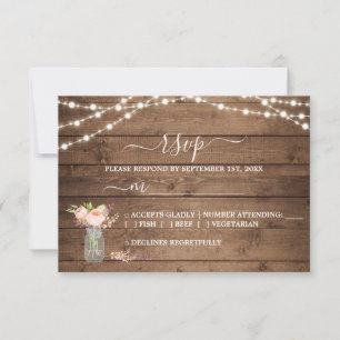 Rustic String Lights Peony Wedding RSVP Card