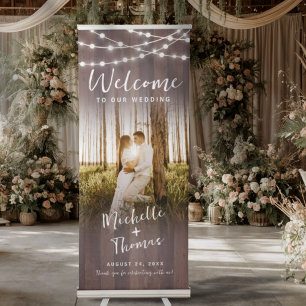 Rustic String Lights & Photo Wedding Retractable Banner