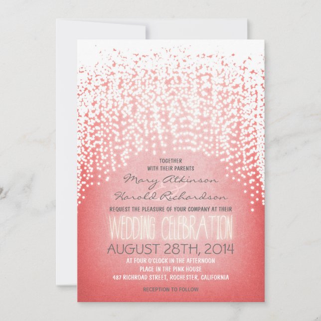 rustic string lights pink wedding invitations (Front)