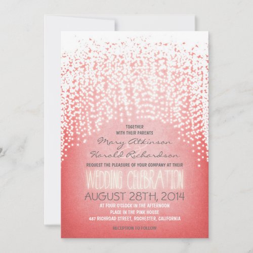 rustic string lights pink wedding invitations