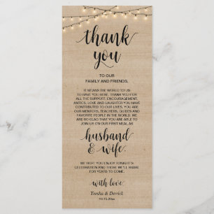 Rustic String lights, Place Setting Thank You Card