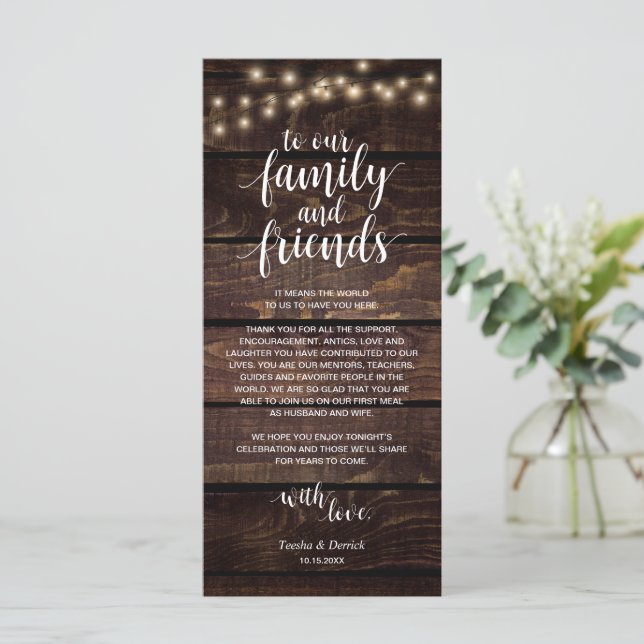 Rustic String lights, Place Setting Thank You Card (Standing Front)