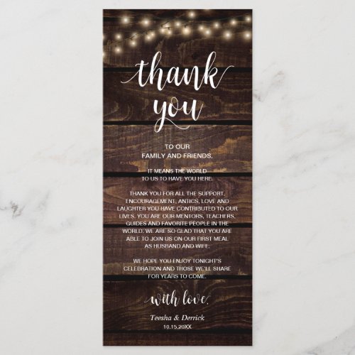 Rustic String Lights Place Setting Thank You Card