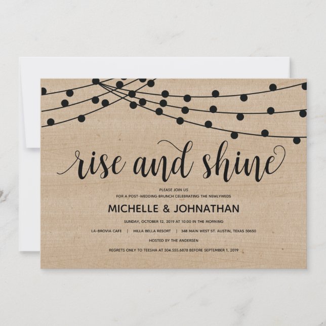 Rustic string lights post-wedding invitation card (Front)