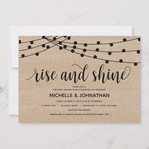 Rustic string lights post_wedding invitation card