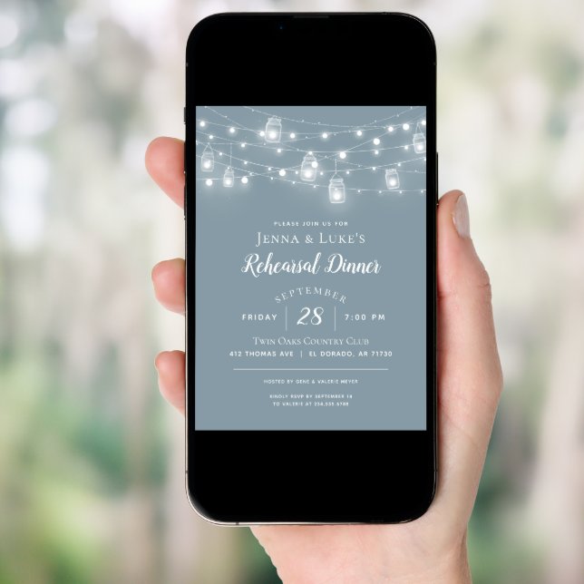 Rustic String Lights Rehearsal Dinner Invitation (Front Digital)