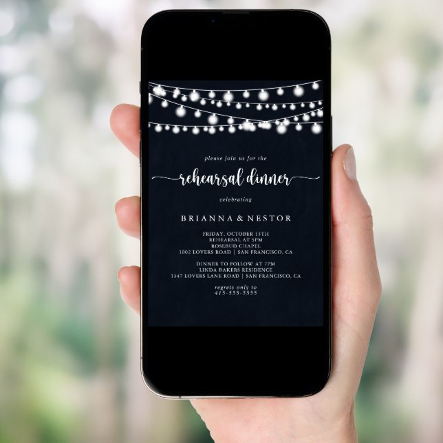Rustic String Lights Rehearsal Dinner   Invitation (Front Digital)