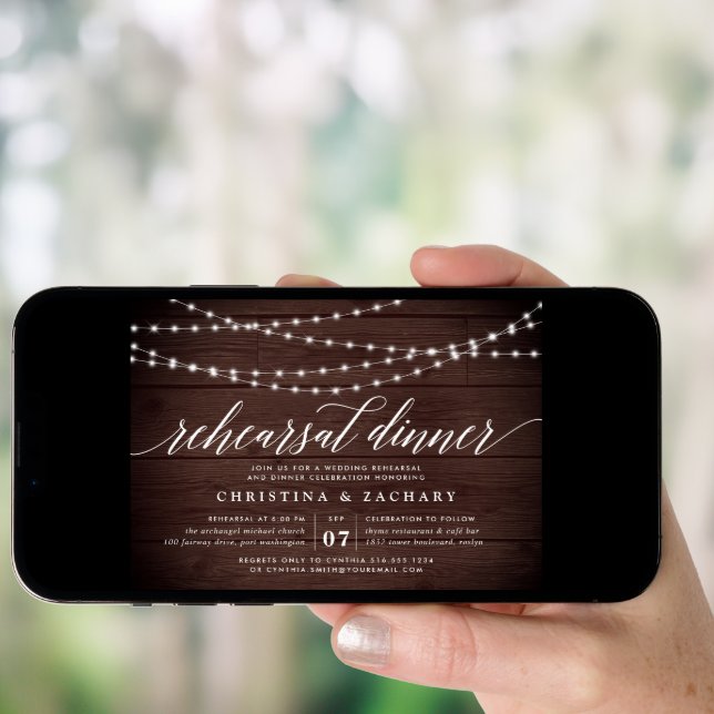 Rustic String Lights Rehearsal Dinner Invitation (Front Digital)