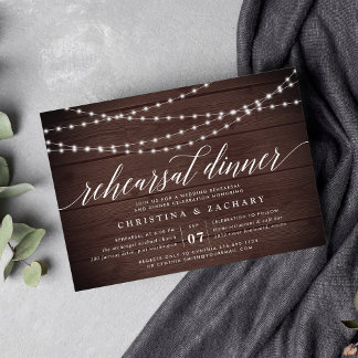 Rustic String Lights Rehearsal Dinner Invitation